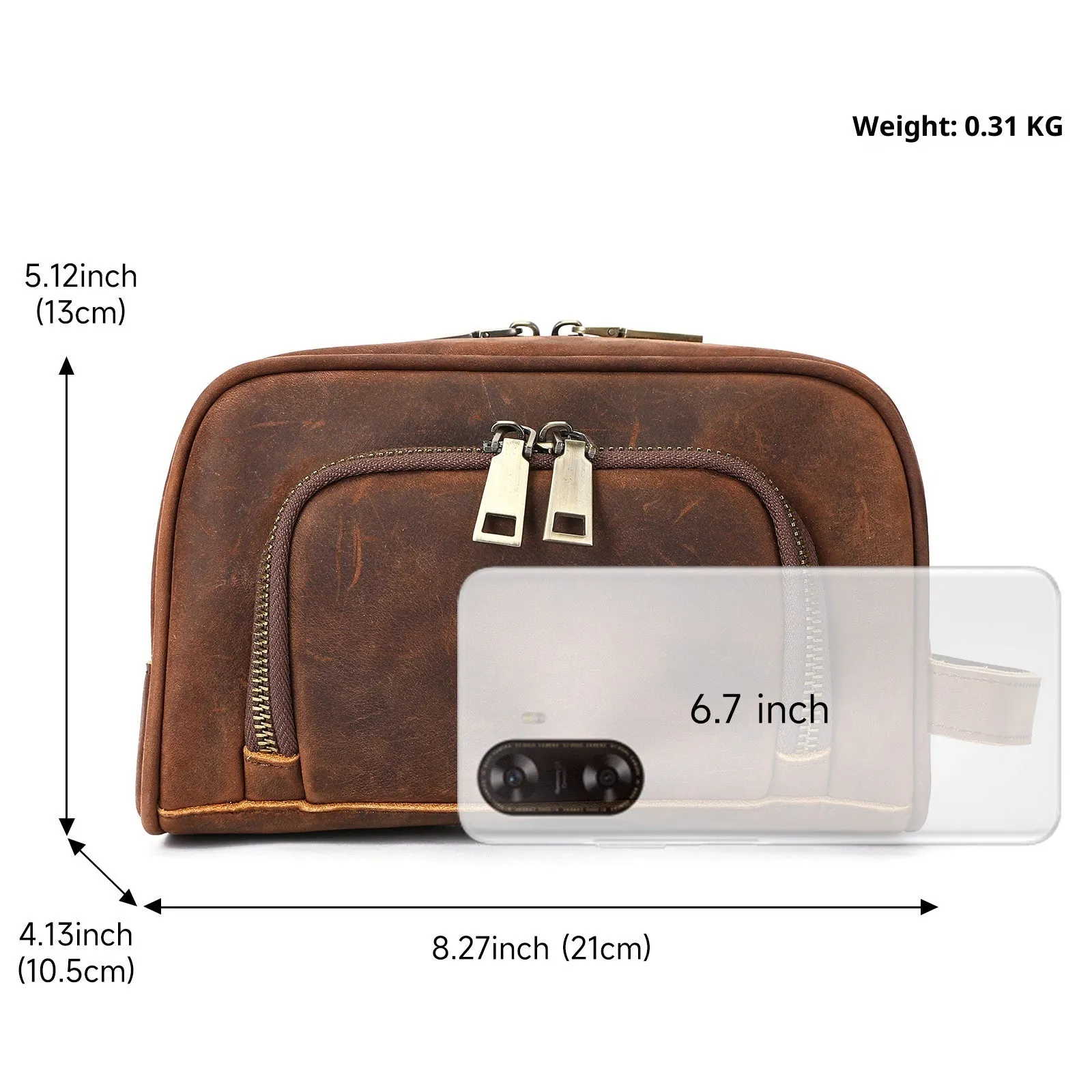 Crazy Horse leather retro neutral multifunctional handbag in coffee colour, 21x10.5x13cm, first layer cowhide