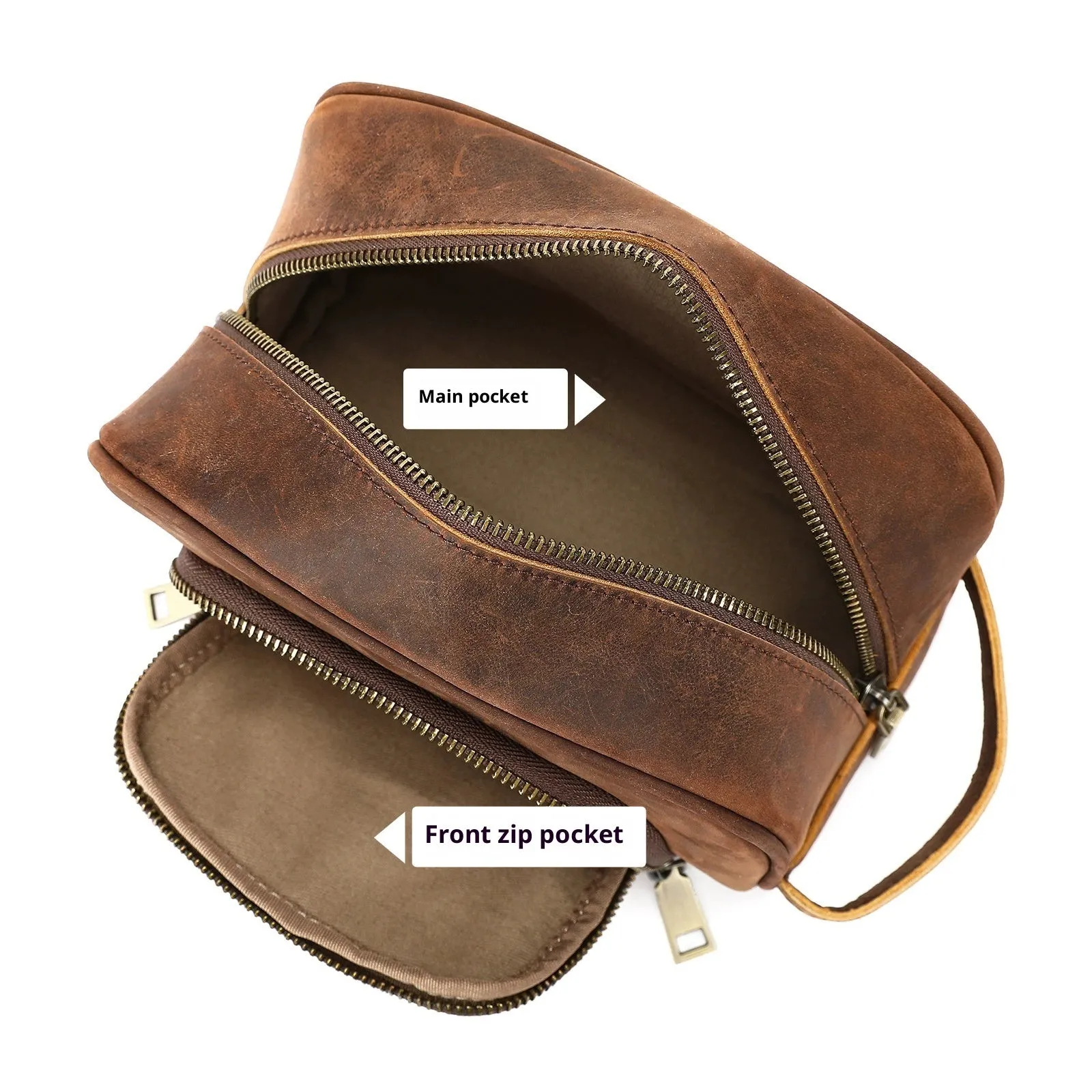 Crazy Horse leather retro neutral multifunctional handbag in coffee colour, 21x10.5x13cm, first layer cowhide