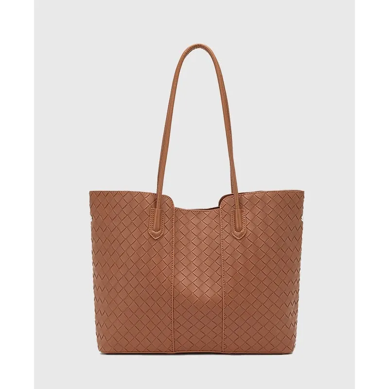 High-grade Korean style women's shoulder bag in brown with horizontal square shape and PU material