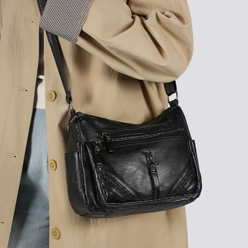 Retro mother bag large capacity compartment PU shoulder bag in brown urban simplicity style
