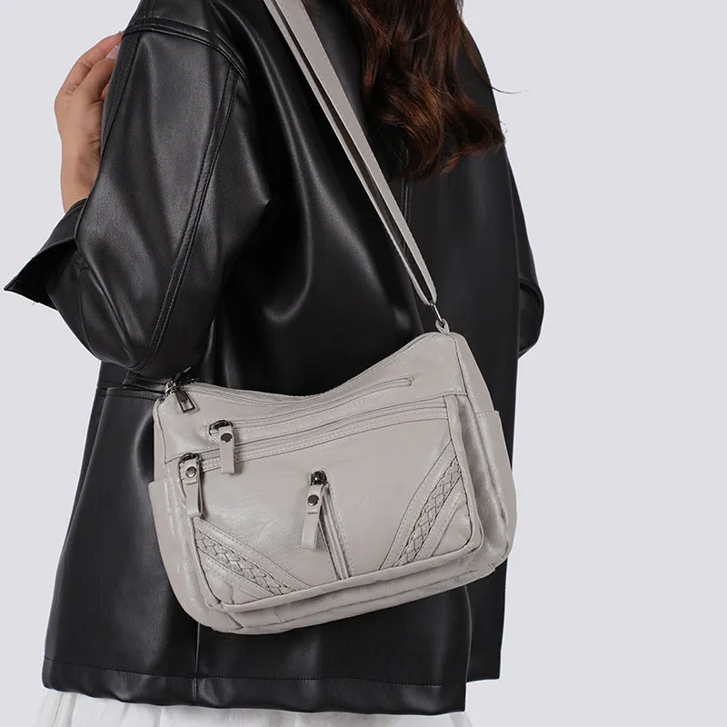 Retro mother bag large capacity compartment PU shoulder bag in brown urban simplicity style