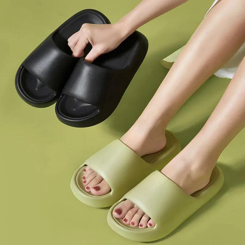 Bread Shoes non-slip EVA indoor bathroom slippers in bean green, unisex flip-flop design with thickened sole
