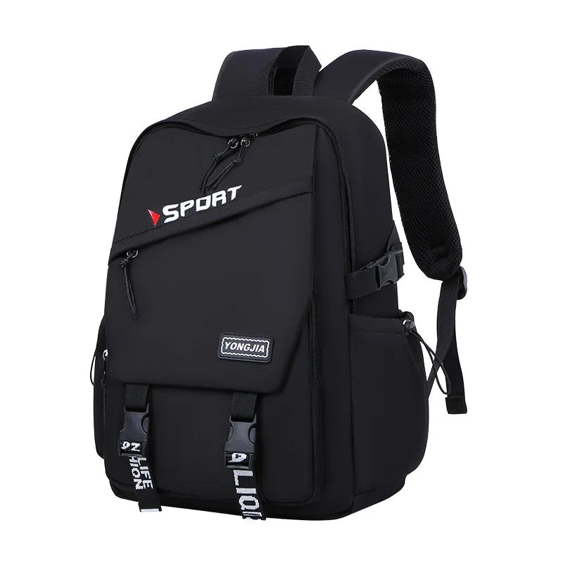 School Trends backpack in black, gray, and purple, made from Oxford cloth with curved shoulder straps for girls grade 4-9