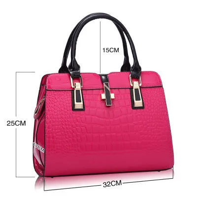 Women's crocodile pattern messenger tote bag in PU leather, available in rose red, beige, black, royal blue, wine red
