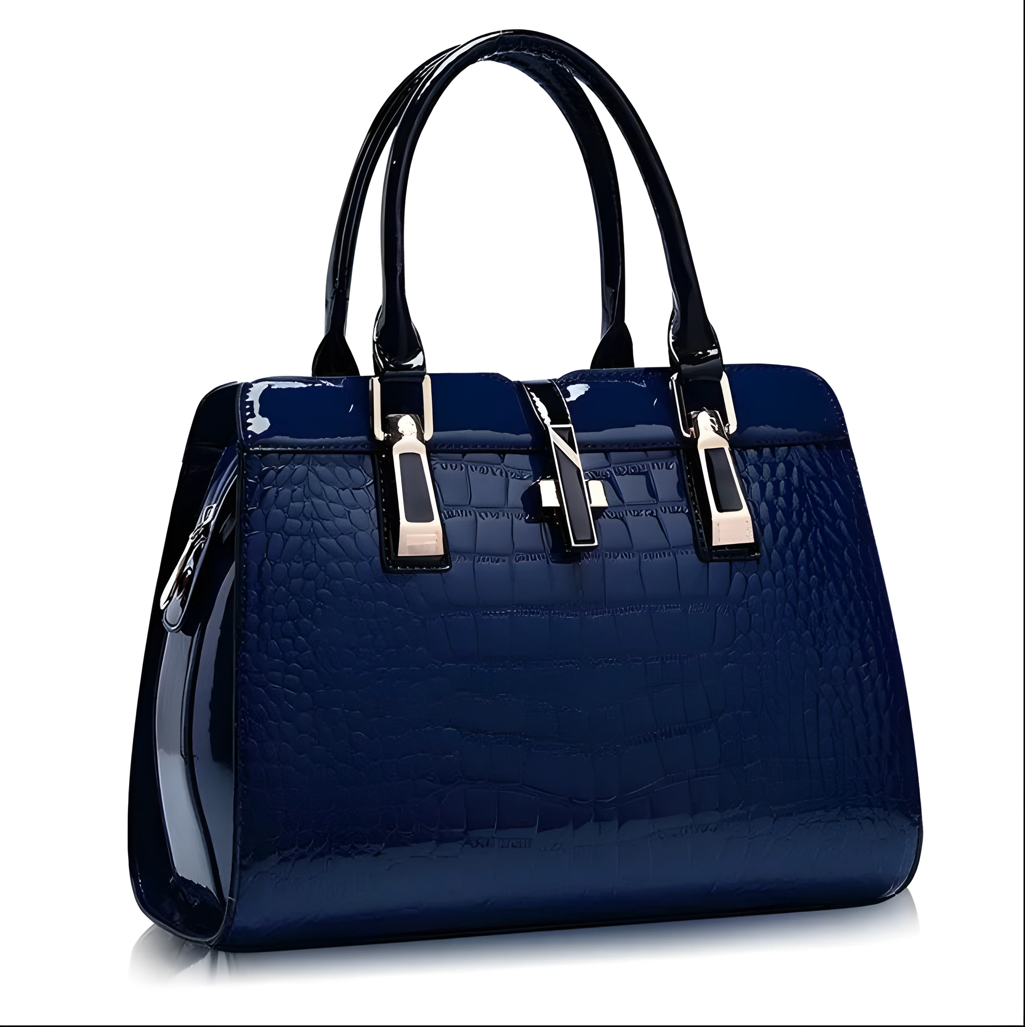 Women's crocodile pattern messenger tote bag in PU leather, available in rose red, beige, black, royal blue, wine red