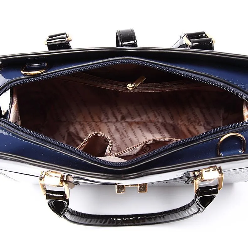Women's crocodile pattern messenger tote bag in PU leather, available in rose red, beige, black, royal blue, wine red