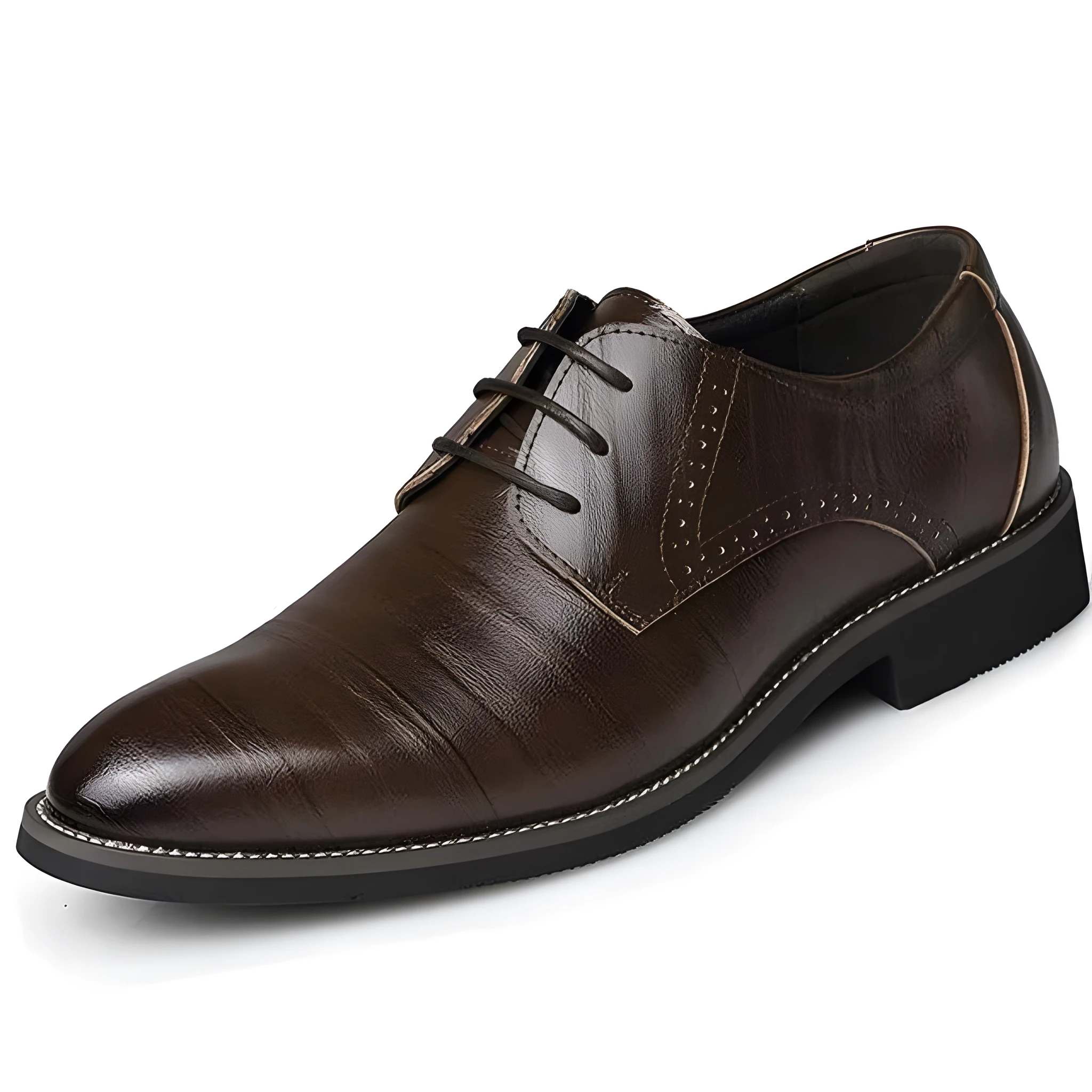 Men leather dress shoes with PU leather vamp and rubber sole in black colour on white background