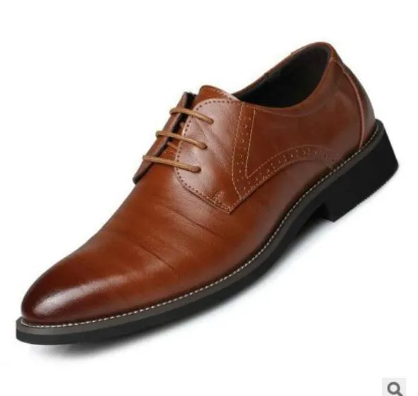Men leather dress shoes with PU leather vamp and rubber sole in black colour on white background