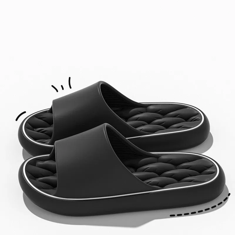 Non-slip EVA bathroom slippers with thick sole and hollow upper in grey, side view