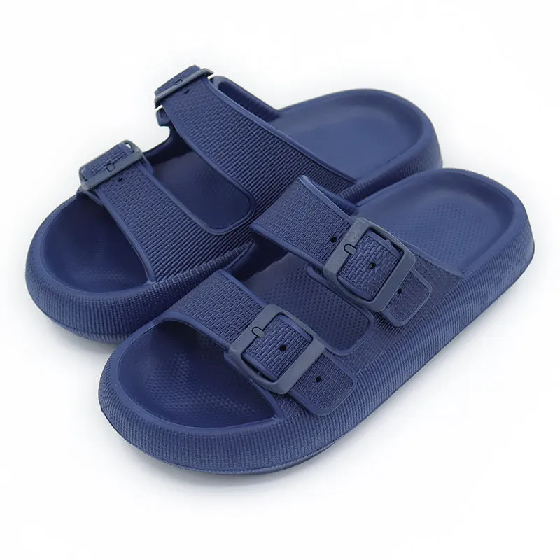 Women's summer platform slippers with buckle fastening, EVA sole, in black colour, side view