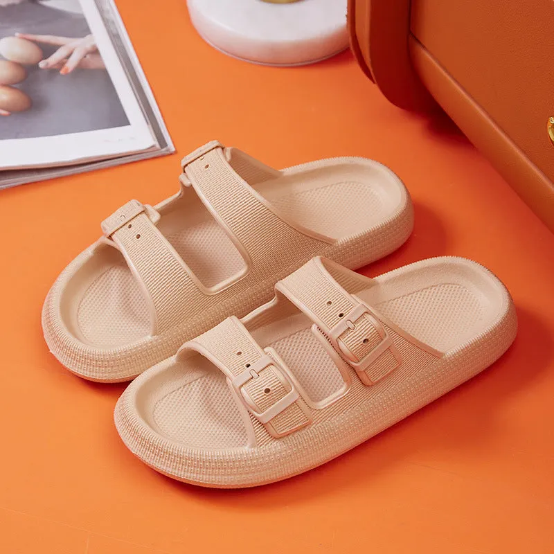 Women's summer platform slippers with buckle fastening, EVA sole, in black colour, side view