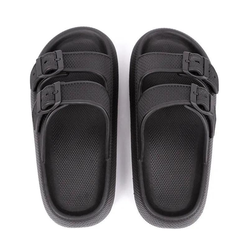 Women's summer platform slippers with buckle fastening, EVA sole, in black colour, side view