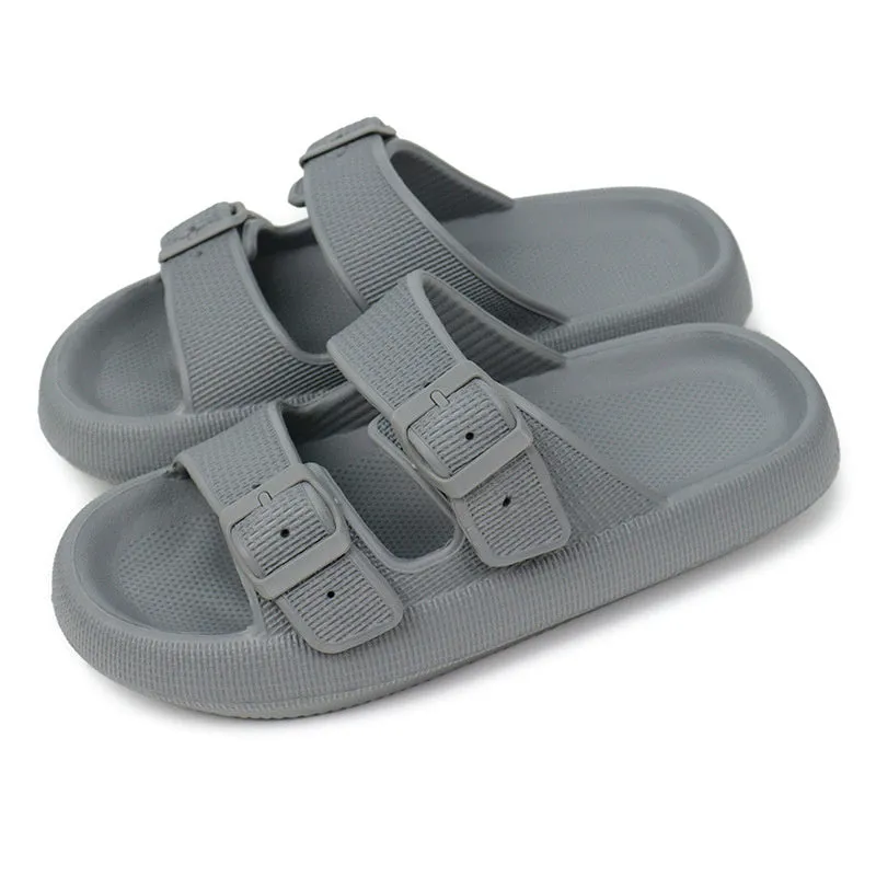 Women's summer platform slippers with buckle fastening, EVA sole, in black colour, side view