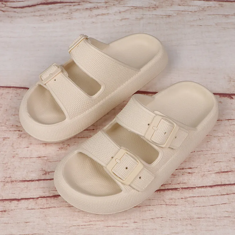 Women's summer platform slippers with buckle fastening, EVA sole, in black colour, side view