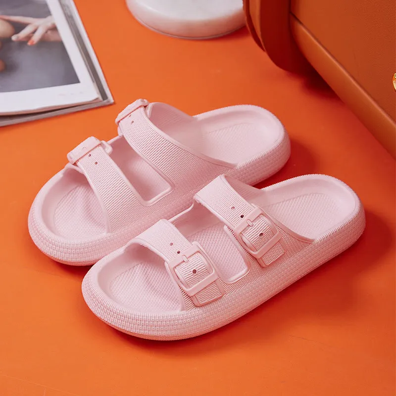 Women's summer platform slippers with buckle fastening, EVA sole, in black colour, side view