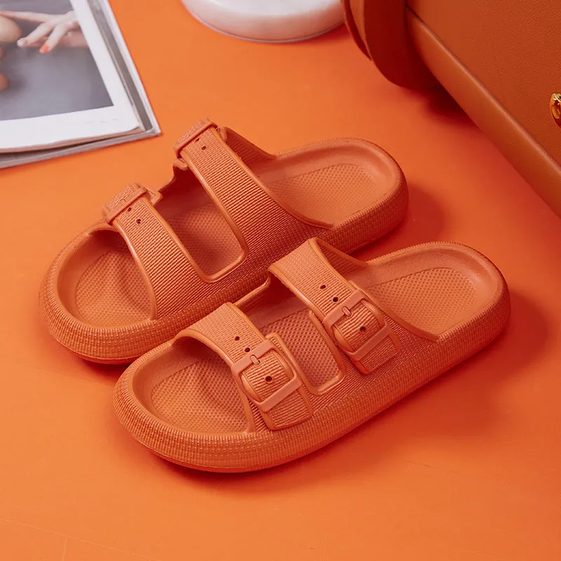 Women's summer platform slippers with buckle fastening, EVA sole, in black colour, side view