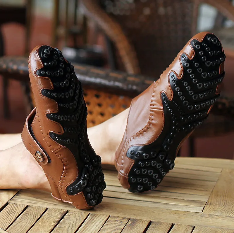 Men's black casual Korean-style microfiber lace-up leather shoes with round toe and rubber sole