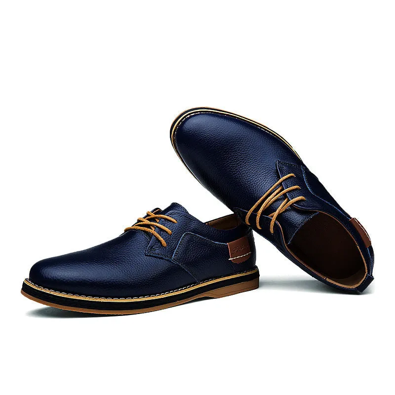 Large size 48 men's British style leather shoes in black with microfiber upper and rubber sole