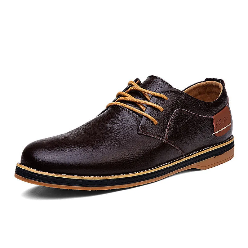 Large size 48 men's British style leather shoes in black with microfiber upper and rubber sole