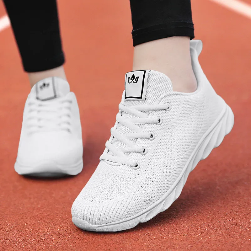 Women's flat high-top casual shoes in white with artificial PU upper and back lacing