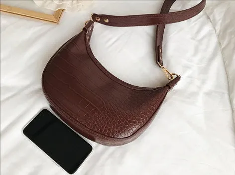 Retro PU leather crossbody bag for women, upper width 24cm, in black colour
