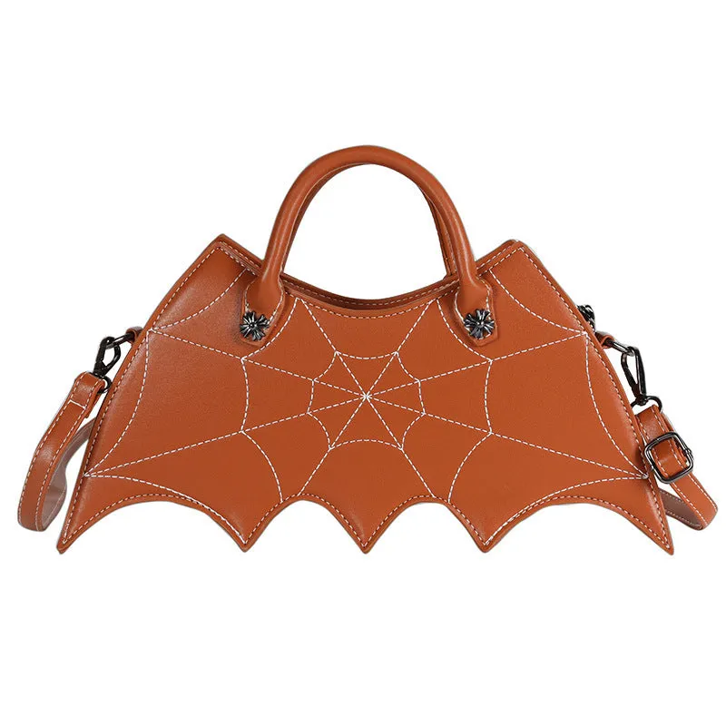 Black PU spider web shape messenger crossbody bag with embroidery and three shoulder straps