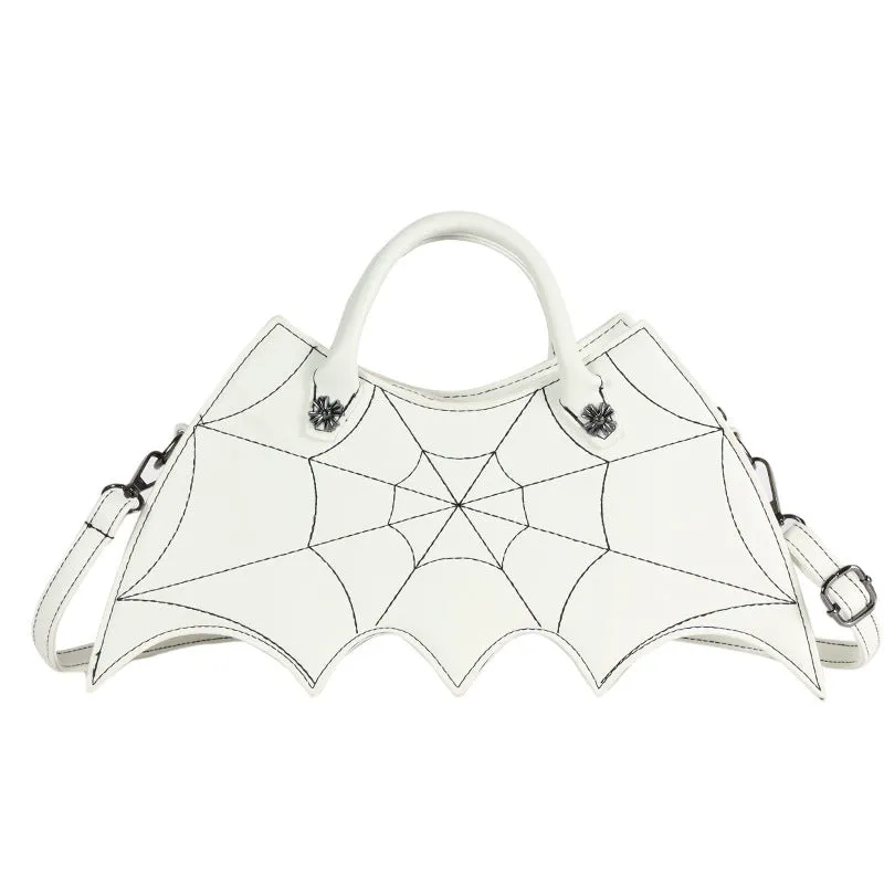 Black PU spider web shape messenger crossbody bag with embroidery and three shoulder straps