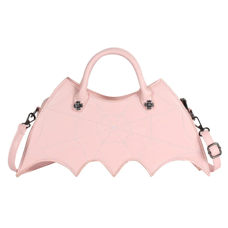 Black PU spider web shape messenger crossbody bag with embroidery and three shoulder straps