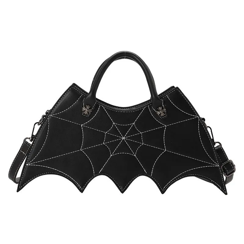 Black PU spider web shape messenger crossbody bag with embroidery and three shoulder straps