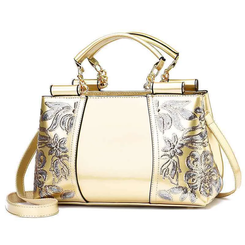 Fashion sequins handbag for women, large horizontal square PU shoulder bag with embroidery and sequins, available in multiple colours