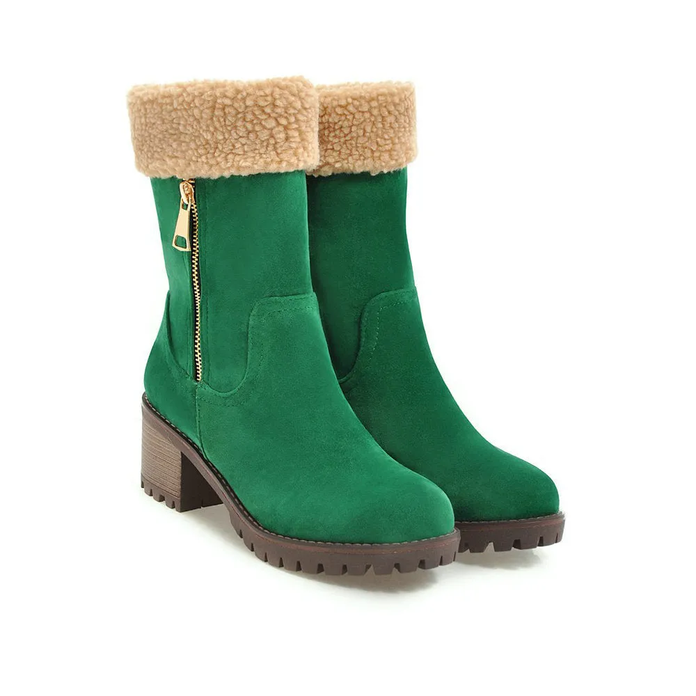 A pair of men's lace-up snow boots with a thick rubber sole and plush lining, shown in multiple colour options.