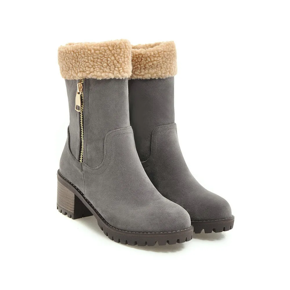 A pair of men's lace-up snow boots with a thick rubber sole and plush lining, shown in multiple colour options.