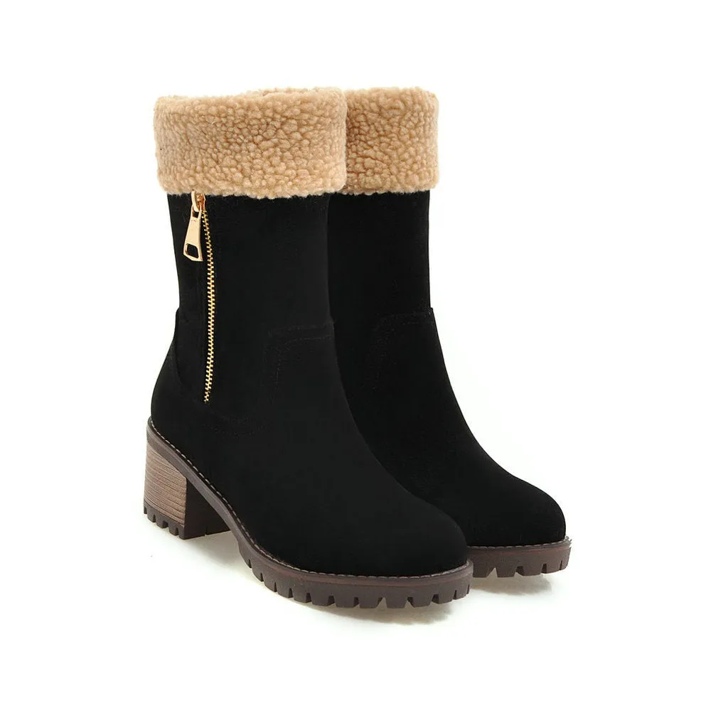 A pair of men's lace-up snow boots with a thick rubber sole and plush lining, shown in multiple colour options.