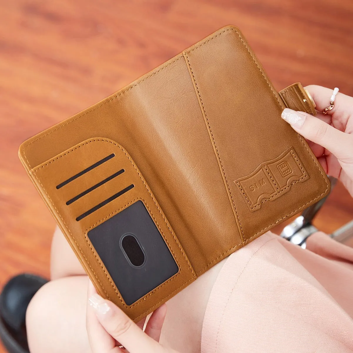 PU passport holder document wallet in multiple colours with sewn detailing and anti-theft function