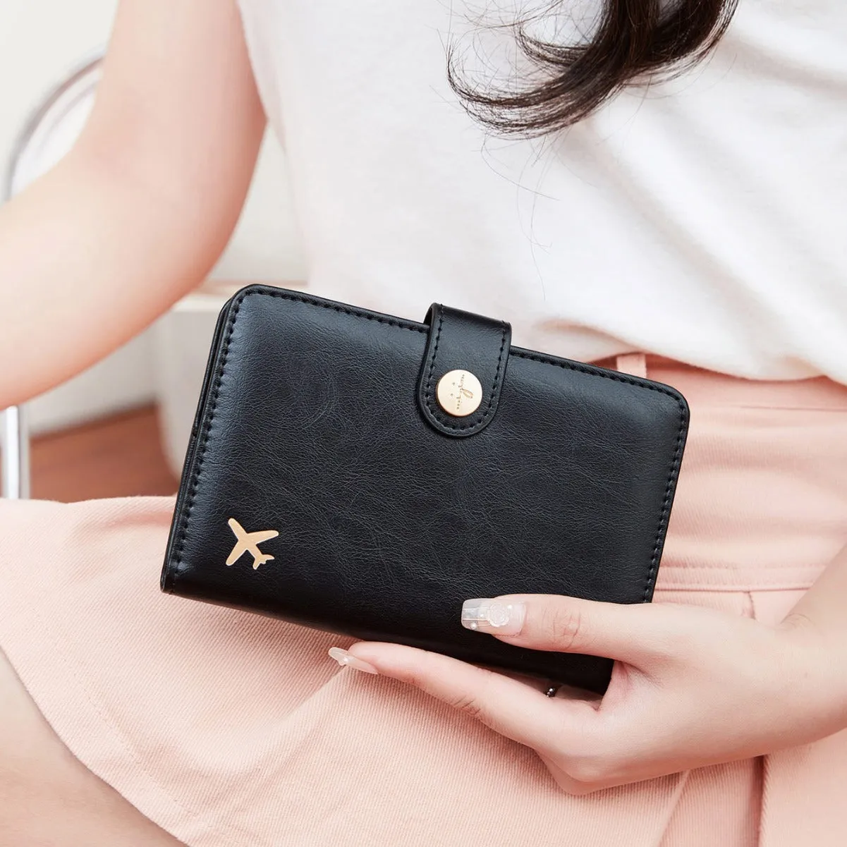 PU passport holder document wallet in multiple colours with sewn detailing and anti-theft function