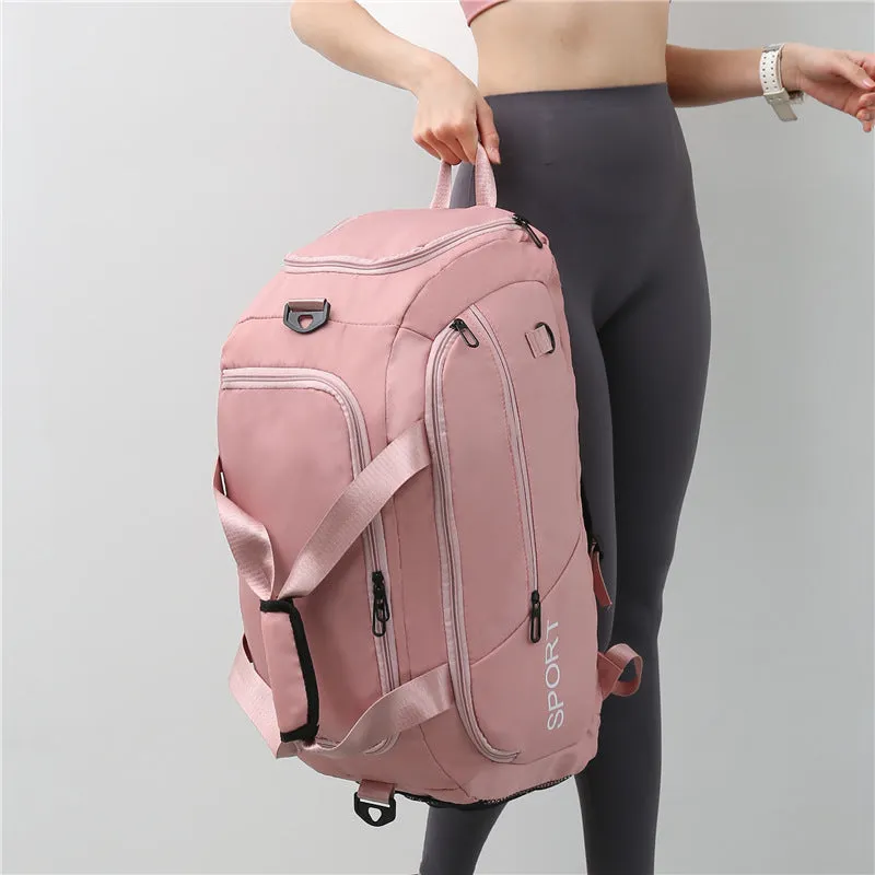 Waterproof gym backpack with separate shoes compartment and multiple pockets in light green colour