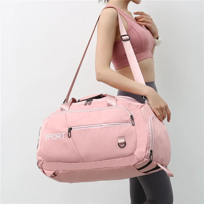 Waterproof gym backpack with separate shoes compartment and multiple pockets in light green colour