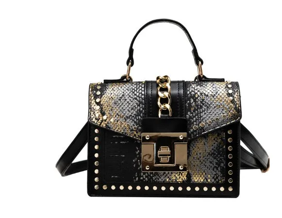 Women's alligator-textured PU shoulder bag in beige, 21cm length, compact size for essentials