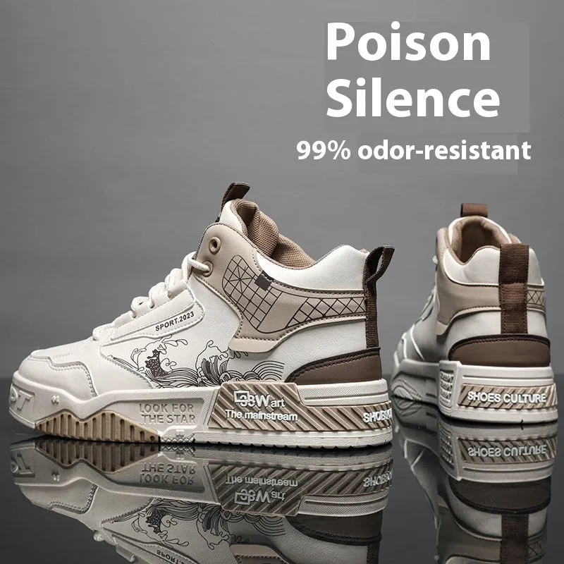 Men's beige broad fit casual sports high-top board shoes with rubber sole and mesh lining