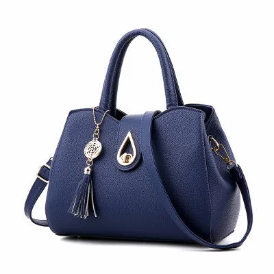 SMOOZA large PU leather tassel handbag with lock closure in beige