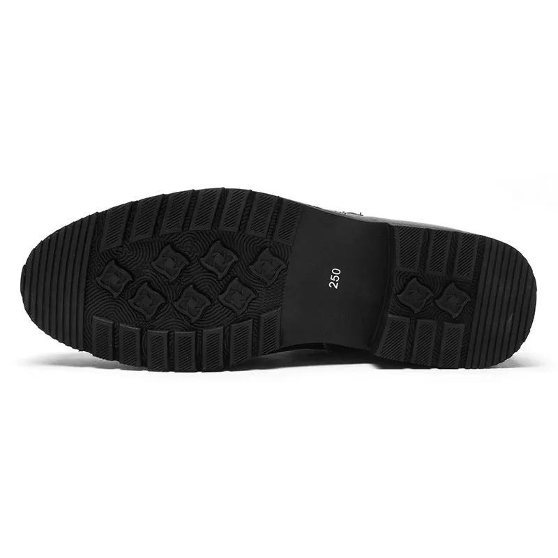 Men's black leather formal shoes with cotton lining and rubber sole on a plain background