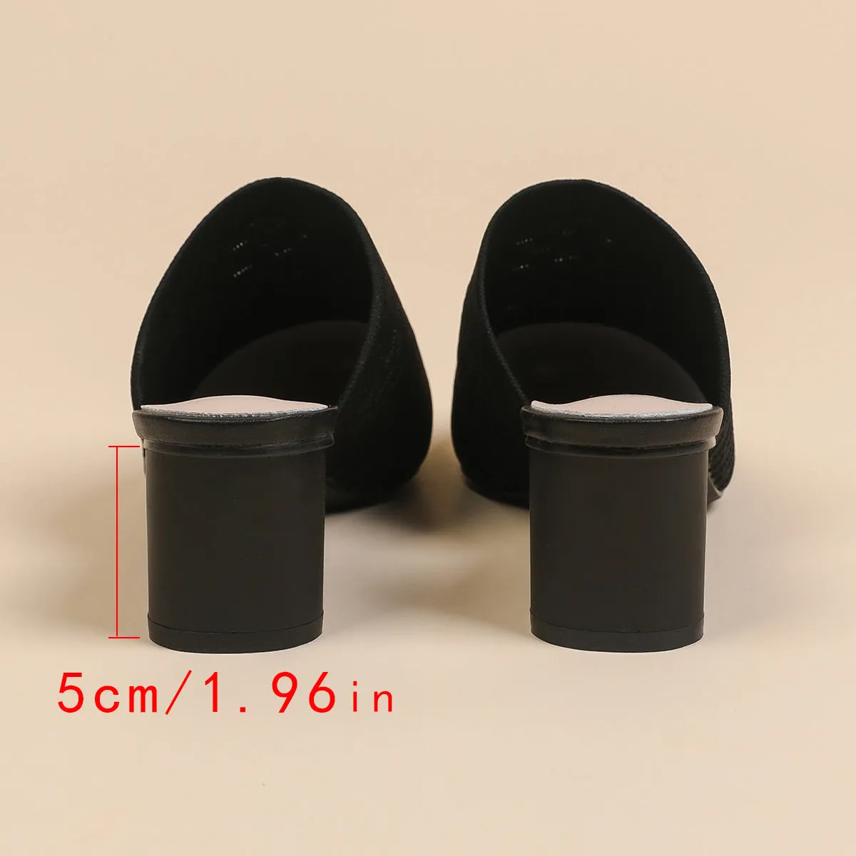 Women's pointed-toe sandals with toe cap bracket, 5cm chunky heel, fabric upper in fishing line colours on rubber sole.