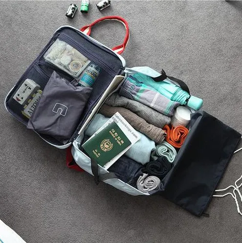 Large capacity waterproof nylon boarding bag for men in army green cube style for travel storage