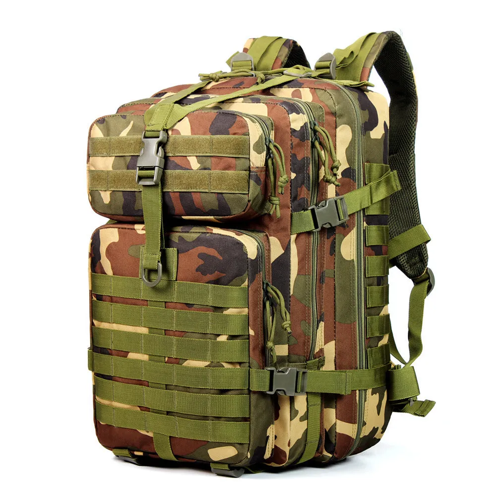 Outdoor army camouflage multi-functional backpack in Jungle Camouflage pattern with Oxford cloth material and 36-55L capacity