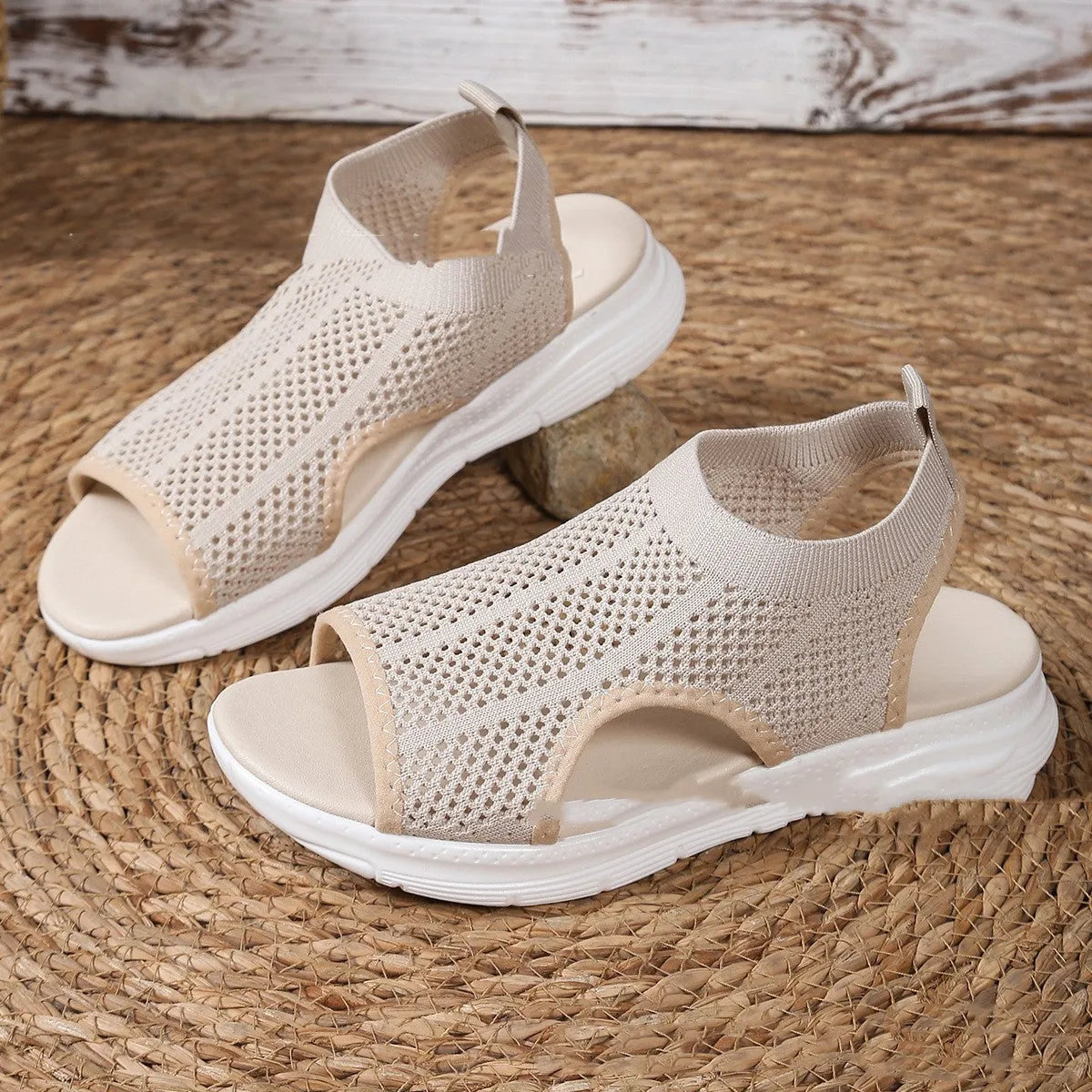 Women's black platform sports sandals with flat toe and rubber sole