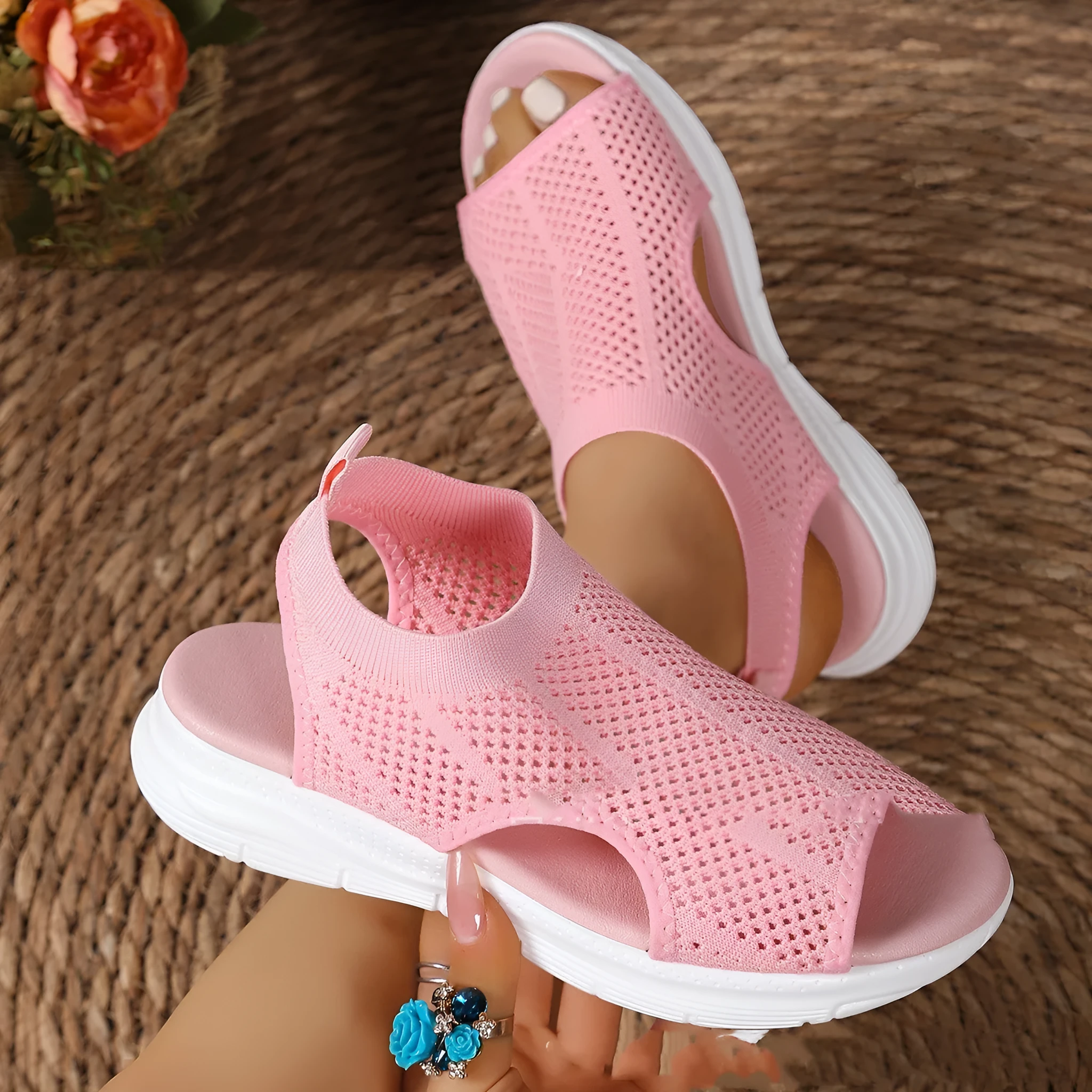 Women's black platform sports sandals with flat toe and rubber sole