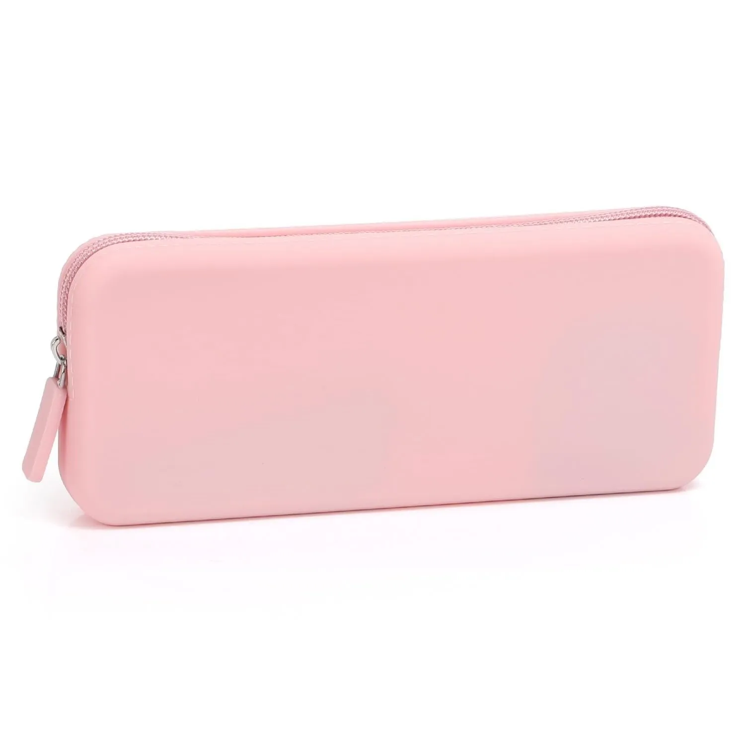 Slim silicone makeup brush storage bag in assorted colours, shown with brushes inside.