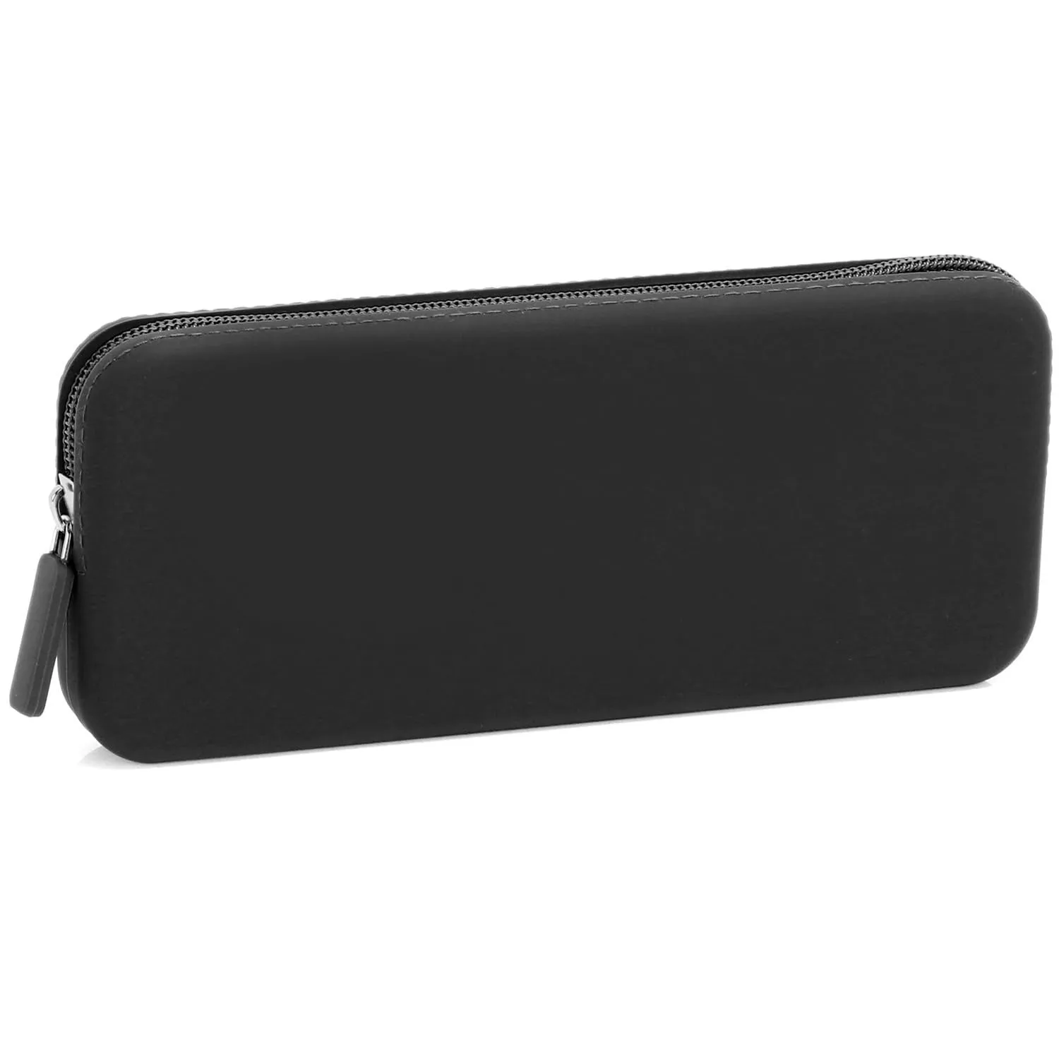 Slim silicone makeup brush storage bag in assorted colours, shown with brushes inside.