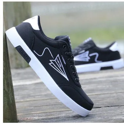 Men's spring casual waterproof lace-up sneakers in black and white, flat sole, youth trend style