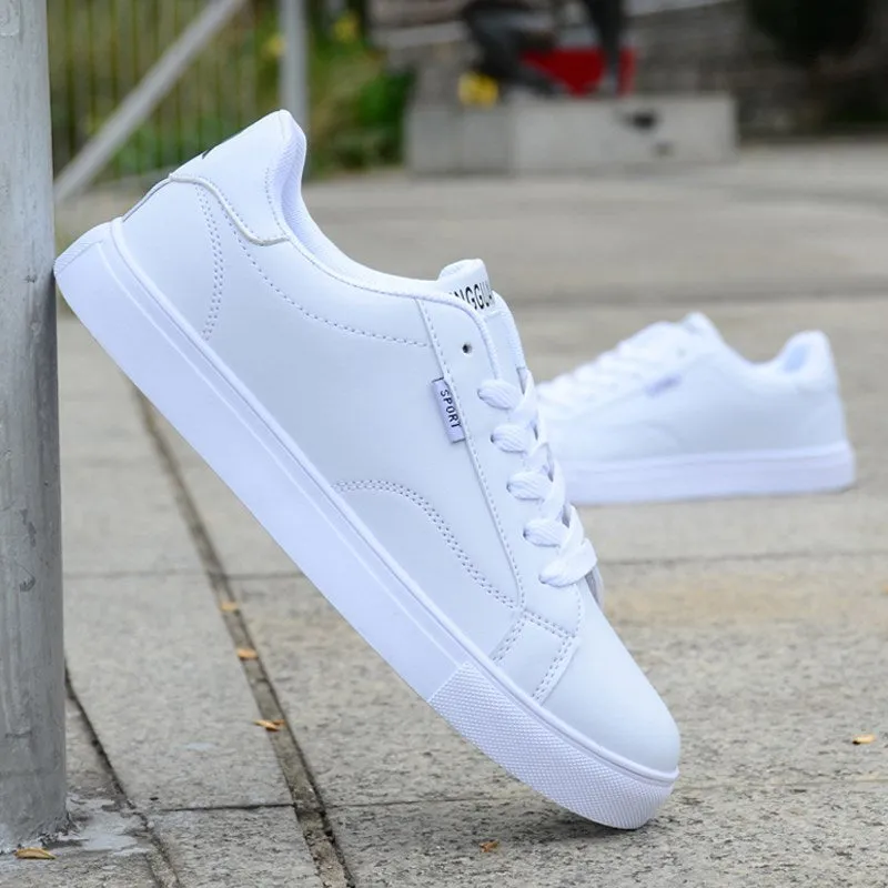 Men's spring casual waterproof lace-up sneakers in black and white, flat sole, youth trend style